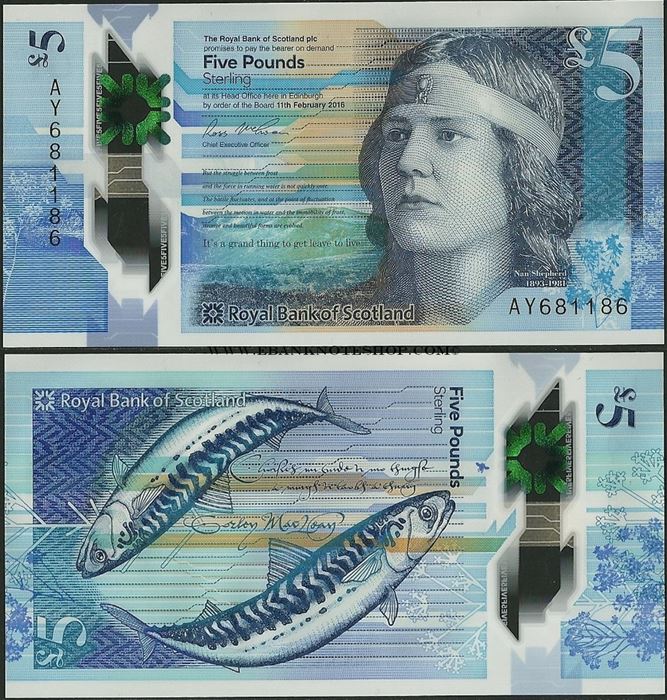 Picture of Scotland,P370,5 Pounds,2016,RBS,Polymer