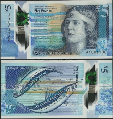 Picture of Scotland,P370,B506a,5 Pounds,2016,RBS,Polymer