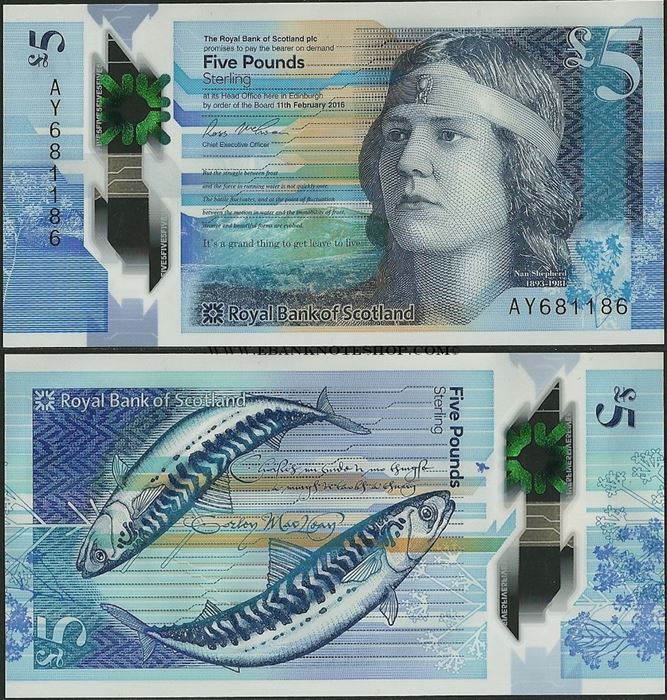 Picture of Scotland,P370,B506a,5 Pounds,2016,RBS,Polymer