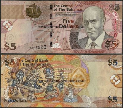 Picture of Bahamas,P72,B338a,5 Dollars,2007