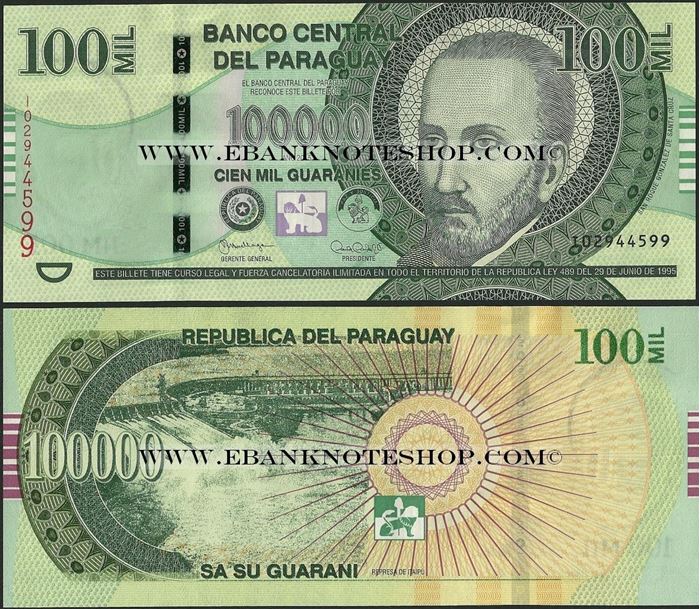 Picture of Paraguay,P240?,B864b,100 000 Guarani,2015,Serie I