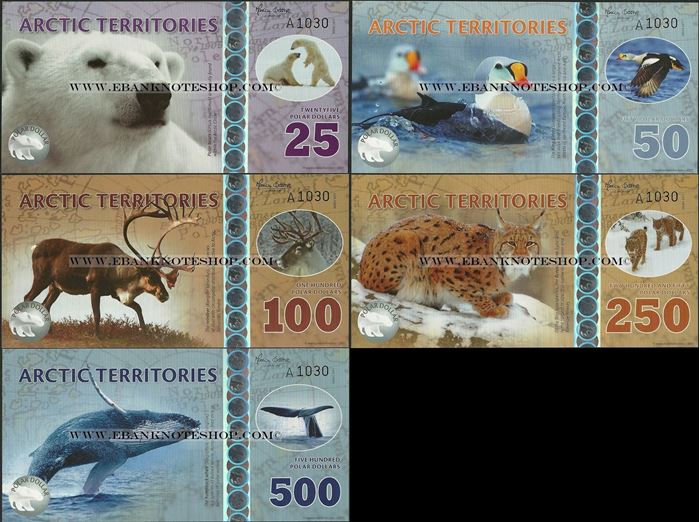 Picture of Arctic Territories,5 Note SET,2017, 25 Polar Dollar - 500 Polar Dollar