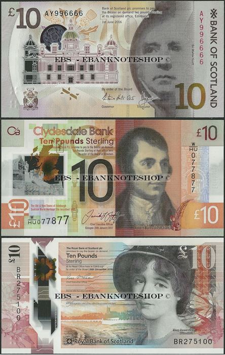 Picture of Scotland, ALL 3 Banks,10 Pounds,2017,Polymer