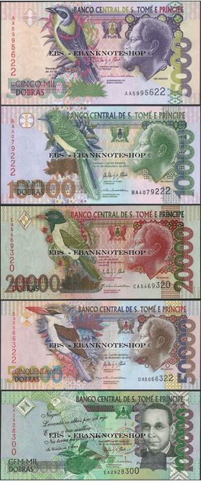 Picture of Sao Tome Principe,5 Note SET,5k - 100k Dobras,2013