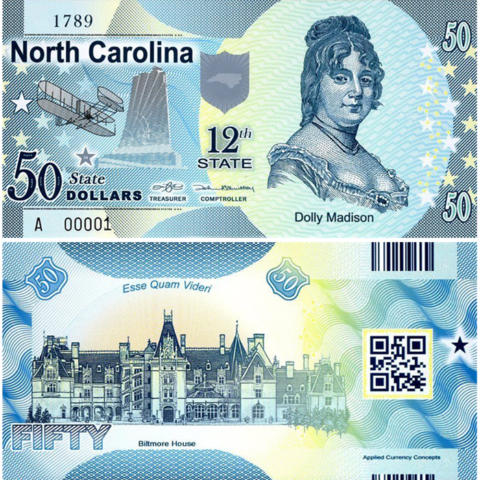 Ebanknoteshop. US State Dollar,12th State ,North Carolina,50 State Dollars
