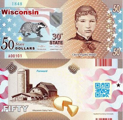 Picture of US State Dollar,30th State, Wisconsin,50 State Dollars