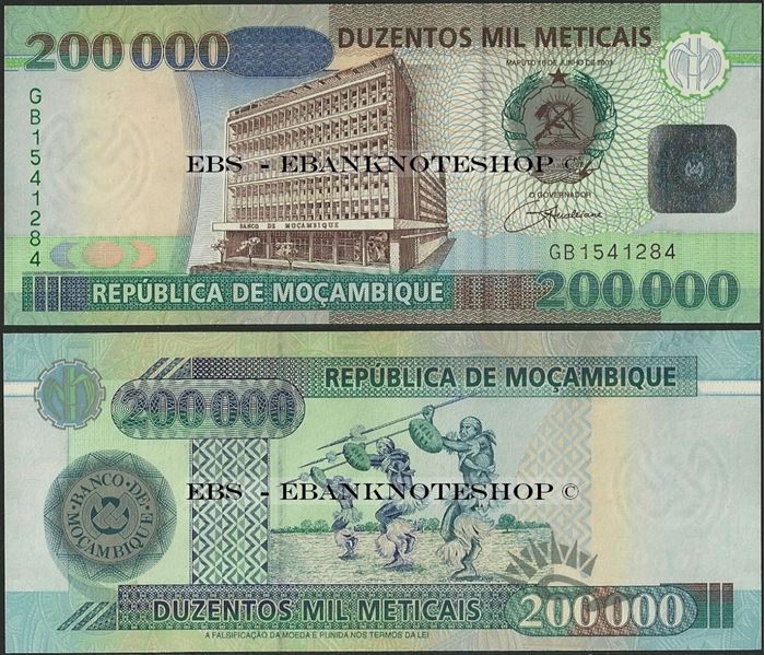 Picture of Mozambique,P141a,B226,200000 Meticais,2003