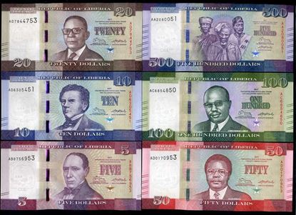 Picture of Liberia,6 NOTE SET,P31-36,B311-316,685 Dollars,2016/17