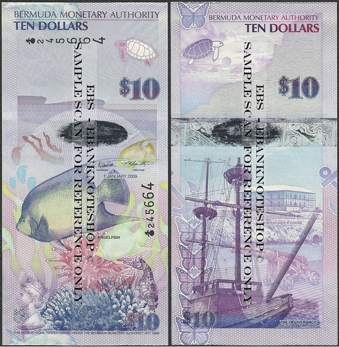 Picture of Bermuda,P59,B232a,10 Dollars,2009,Onion Prefix