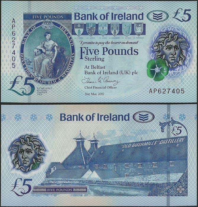 Picture of Northern Ireland,P90,B136a,5 Pounds,2017,Bank of Ireland