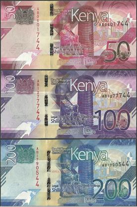 Picture of Kenya,3 NOTE SET,B144-B146,350 Shillings,2019