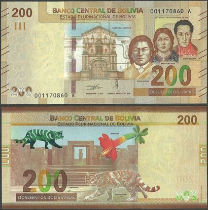 Picture of Bolivia,P252,B421a,200 Bolivianos,2018