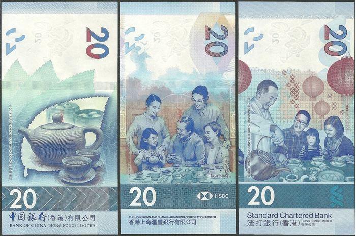 Picture of Hong Kong,3 BANK SET,20 Dollars,2018-2020