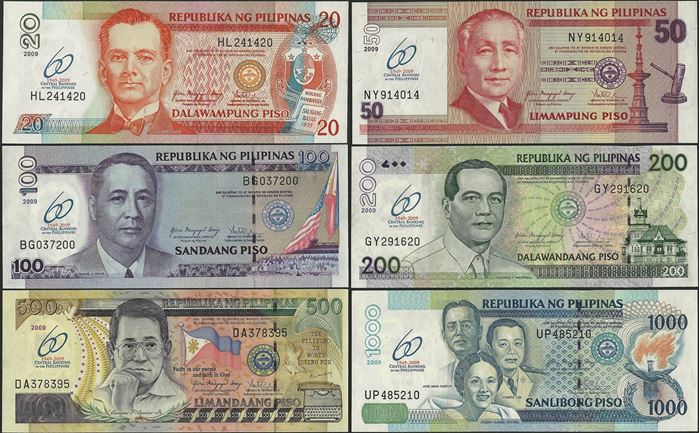 Picture of Philippines,P200-P205a,B1056-B1061,20-1000 Piso,2009,Comm SET,60 Annv