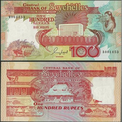 Picture of Seychelles,P35,B408a,100 Rupees,1989,A prefix
