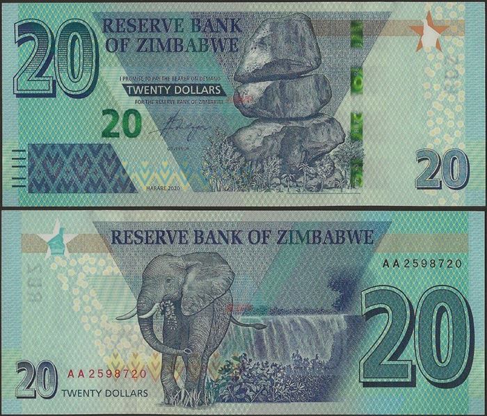 Picture of Zimbabwe,B195,20 Dollars,2020,AA