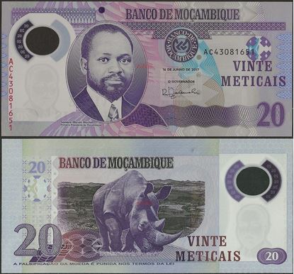 Picture of Mozambique,P149b,B234b,20 Meticais,2017
