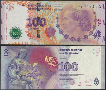 Picture of Argentina,P358d,B413b,100 Pesos,2017,Eva Peron,Comm,JA Prefix