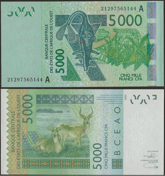 Picture of WAS A Ivory Coast,P117Au, B123Au,5000 Francs,2021