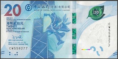 Picture of Hong Kong,B921b,PNL,20 Dollars,2021,BOC
