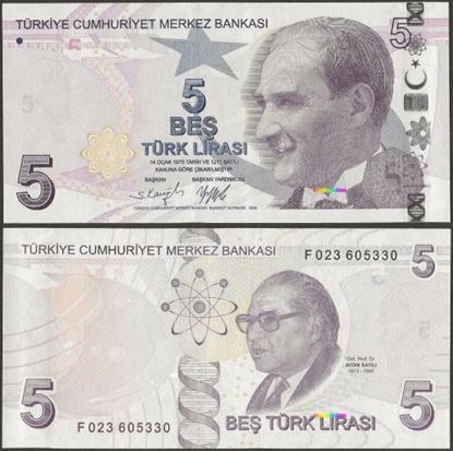 Picture of Turkey,P222e,B306e,5 Lira,F Prefix