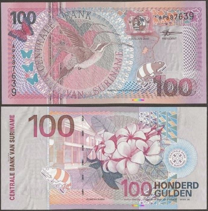 Picture of Suriname,P149,B534a,100 Gulden,2000