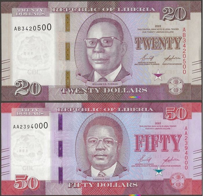 Picture of Liberia,B317a - B318a,20 - 50 Dollars,2022