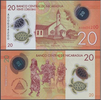 Picture of Nicaragua,P210a,B507a,20 Cordobas,2014 (In 2015)