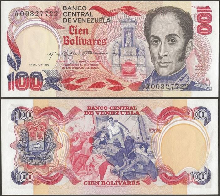 Picture of Venezuela,P059,B339,100 Bolivares,1980