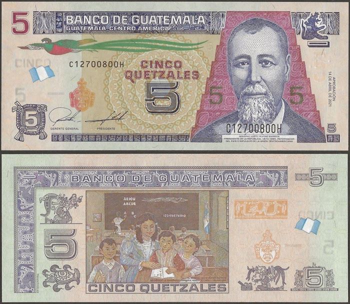 Picture of Guatemala,P122A,B605e,5 Queztals,2021