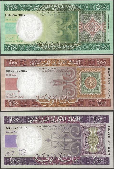 Picture of Mauritania,3 NOTE SET ,850 Ouguiya,2013-2015