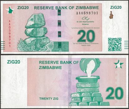 Picture of Zimbabwe,Pw111,B202a,20 ZIG,2024