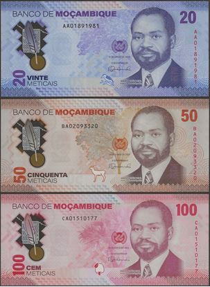 Picture of Mozambique,3 NOTE SET,B240-242a,20 to 100 Meticais,2024