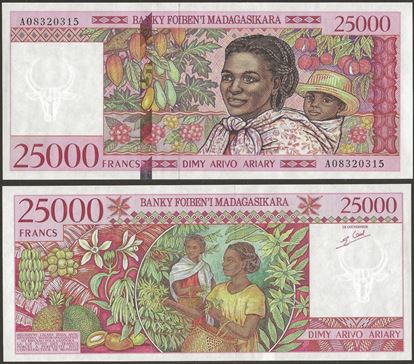 Picture of Madagascar,P82,B316,25000 Francs,1998