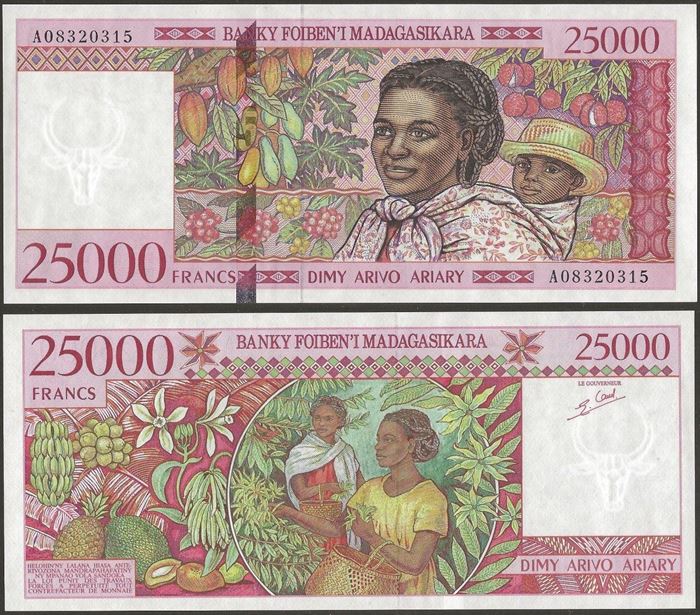 Picture of Madagascar,P82,B316,25000 Francs,1998