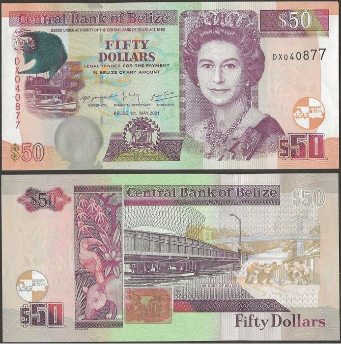 Picture of Belize,P70,B328g,50 Dollars,2021