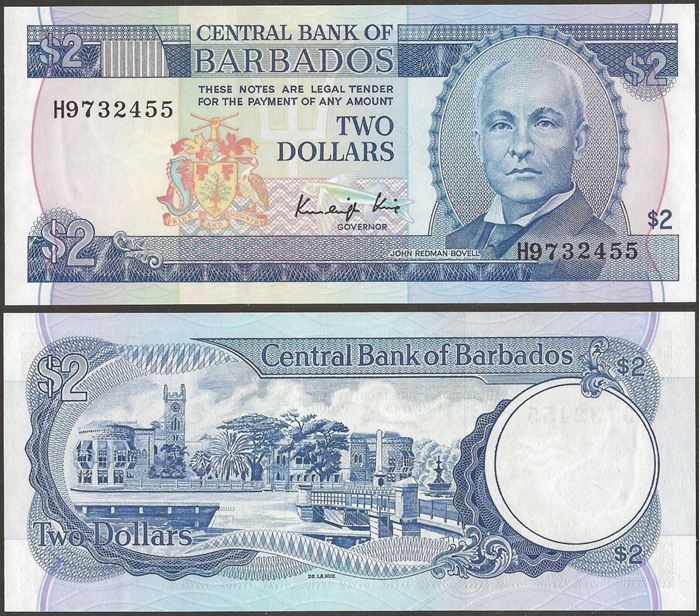 Picture of Barbados,P36,B202b,2 Dollars,1987