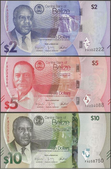 Picture of Belize,3 NOTE SET,2 to 10 Dollars,2025