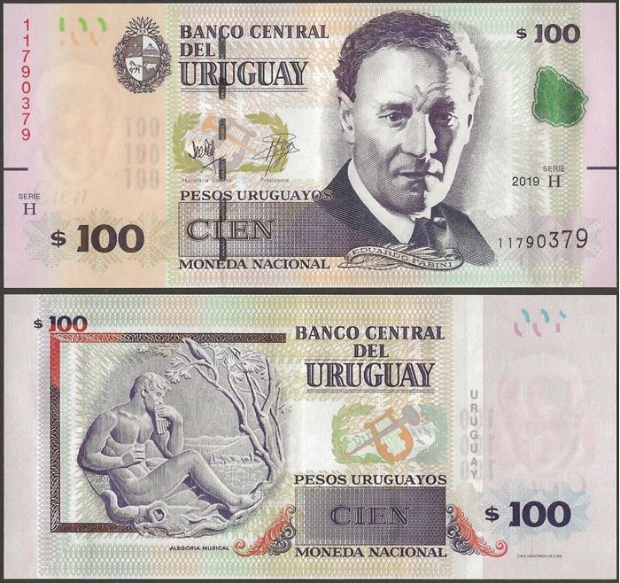 Picture of Uruguay,P095B,B554b,100 Pesos Uruguayos,2019