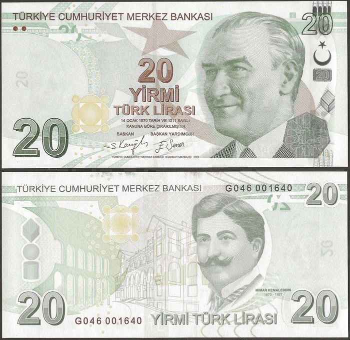 Picture of Turkey,P224f,B302f,20 Lira,G Prefix
