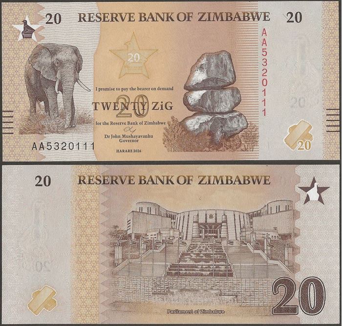 Picture of Zimbabwe,P116,B207,20 Zig,2026