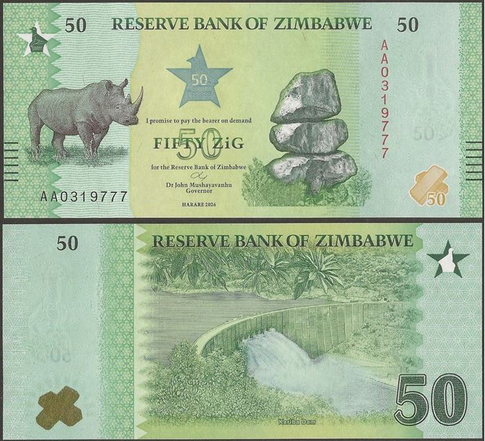 Picture of Zimbabwe,P117,B208,50 Dollars,2026