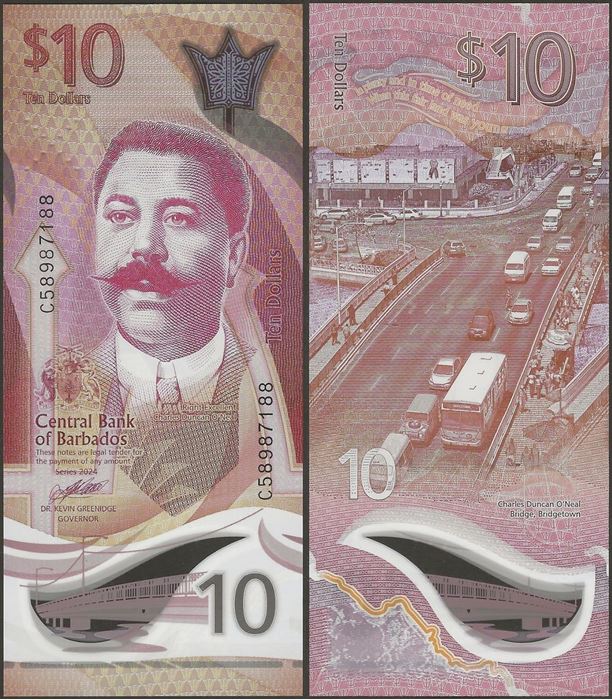 Picture of Barbados,P82b,B241b,10 Dollars,2024