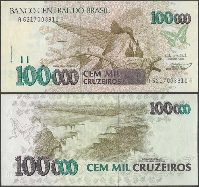 Picture of Brazil,P235b,B857b,100000 Cruzeiros,In 1993
